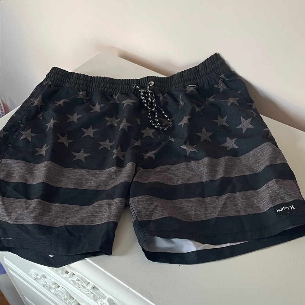 Hurley Men's Black and Gray Star Swim Shorts